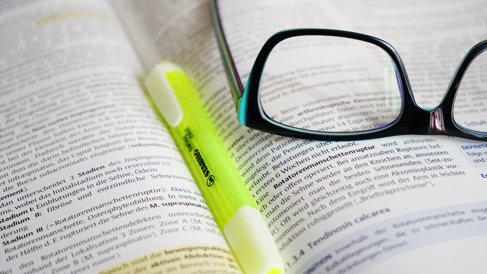 Wissenschaftlicher Text mit Markierungen